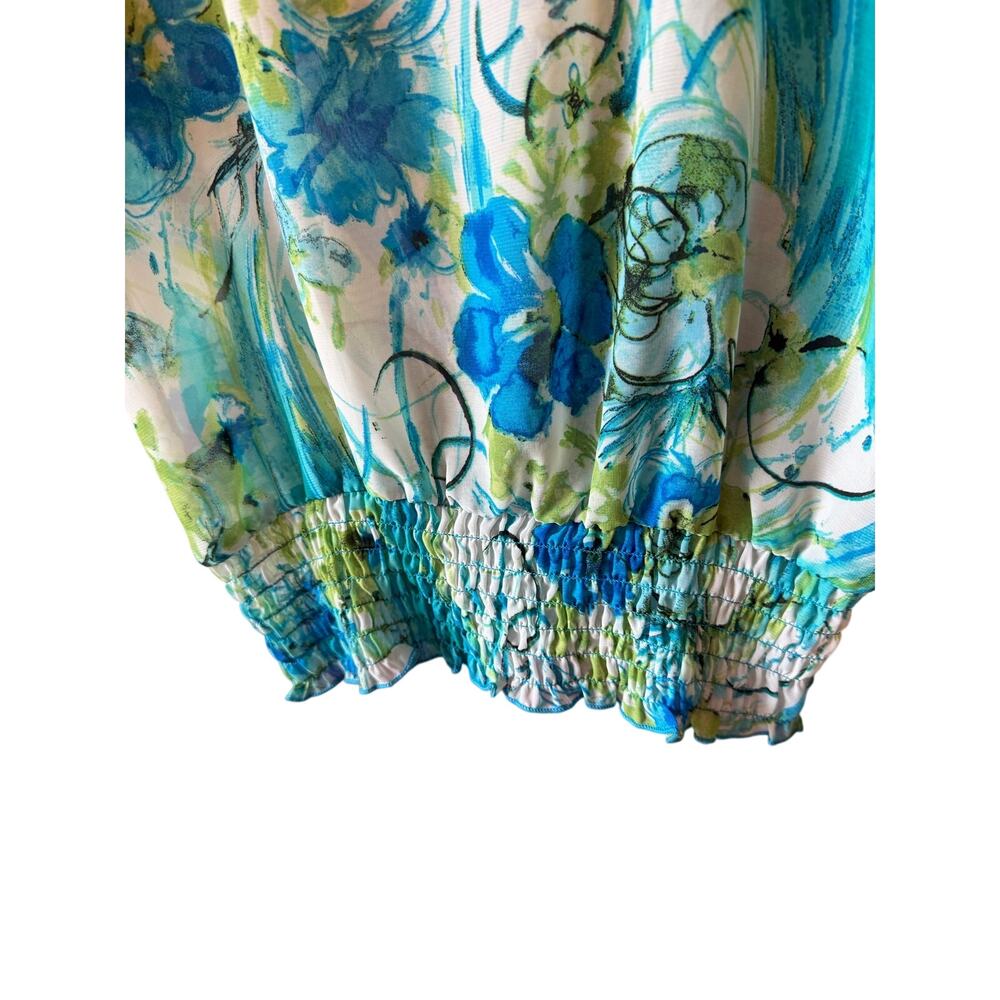 Y2K Wet Seal Boho Chic: Sheer Floral Cold-Shoulder Blouse, Smocked Waist, Small - Picture 6 of 8